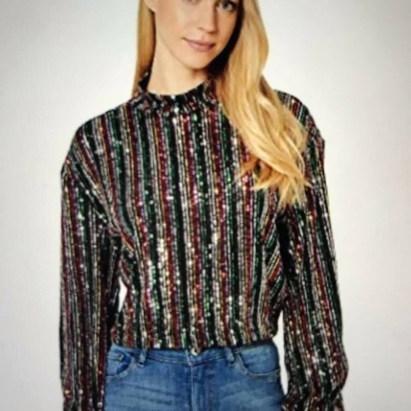 Free People Tops - Free People Midnight City Sequined Top Size L NWT